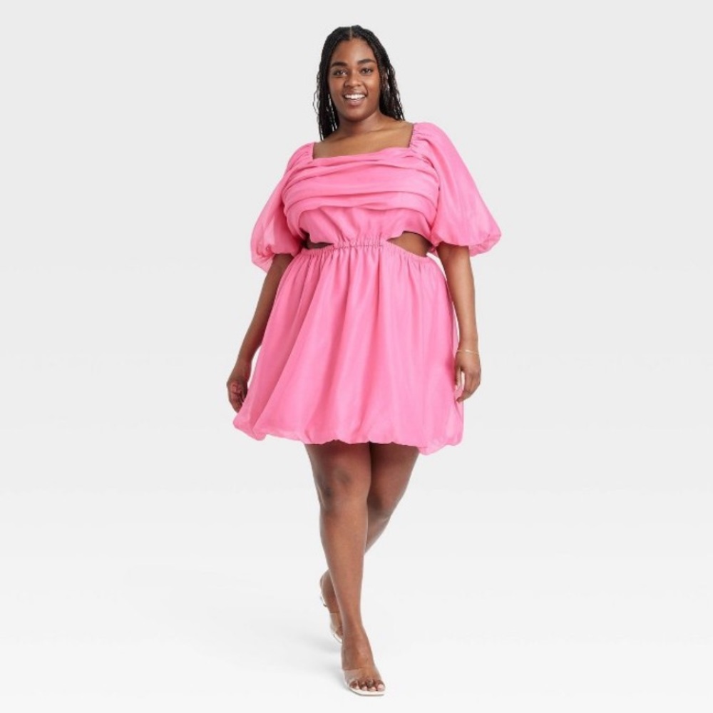 A New Day Pink Puff Short Sleeve Cut Out Bubble A-Line Dress Size XXL